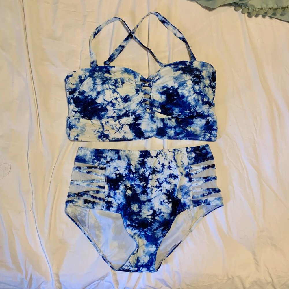 Torrid 2 Blue Tye Dye Longline Bikini